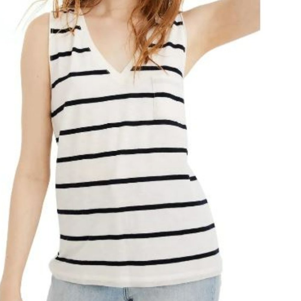 Madewell Whisper Cotton V-Neck Pocket Tank in Creston Stripe